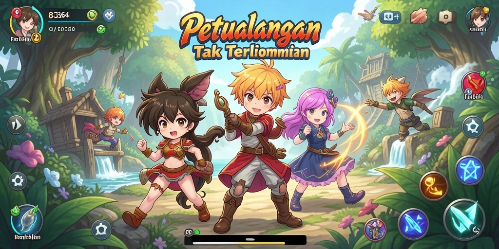 Screenshot gameplay 8364 menampilkan karakter anime aksi.