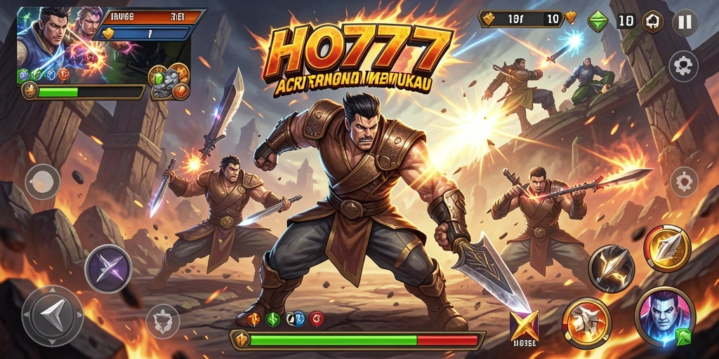Tampilan gameplay menegangkan di HO777 dengan aksi cepat dan karakter unik.