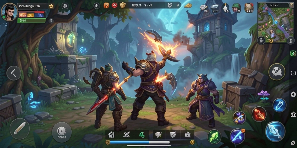 Screenshot utama RP79 menampilkan pertempuran epik dan eksplorasi dunia RPG.