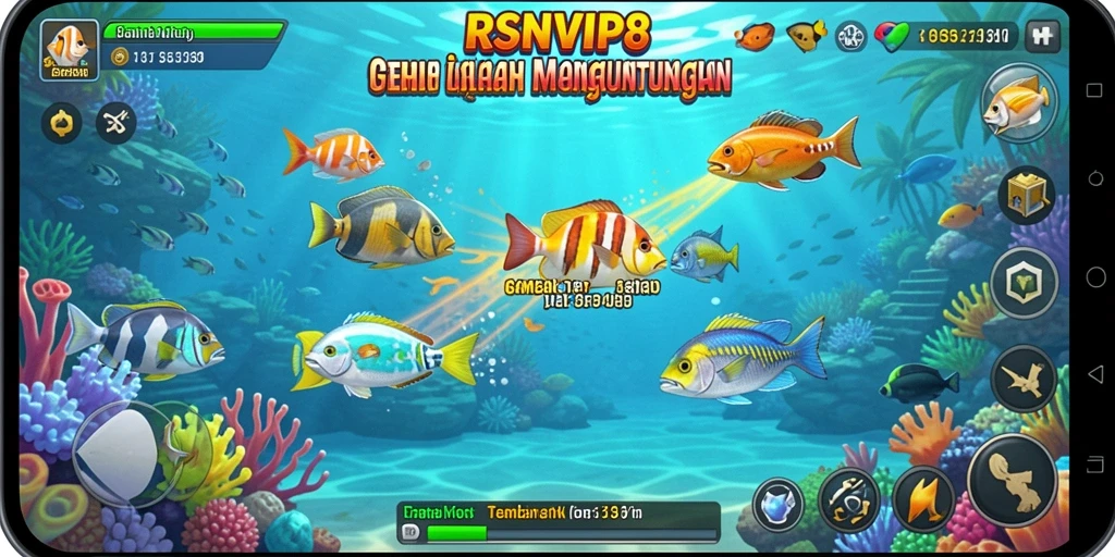 Tampilan gameplay seru dalam RSNVIP8 saat menangkap ikan.